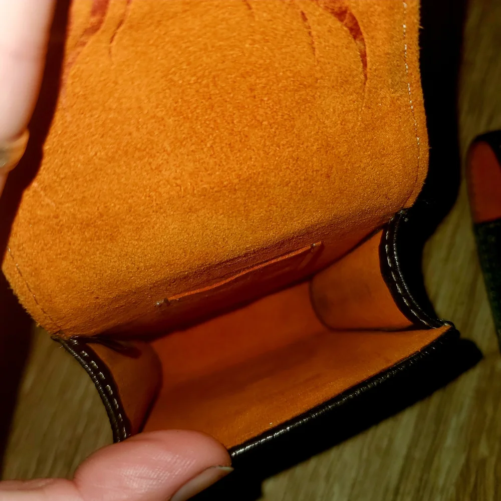 Black Leather Phone Holster with Orange Accents
